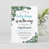 Lucky Charm on Way Boy Baby shower Kaart (Staand voorkant)