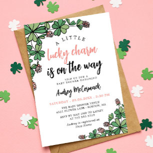 Lucky Charm on Way Girl Baby shower Kaart