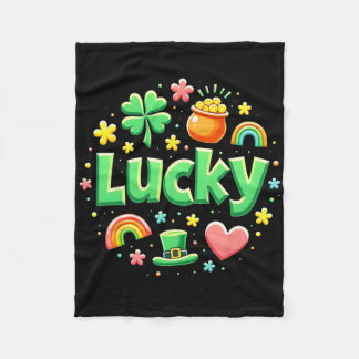 Lucky Charm Patricks Day Pot Of Gold Irish Shamroc Fleece Deken