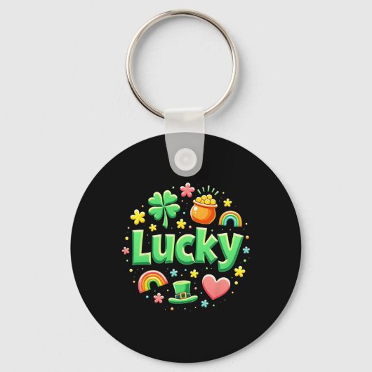 Lucky Charm Patricks Day Pot Of Gold Irish Shamroc Sleutelhanger (Voorkant)