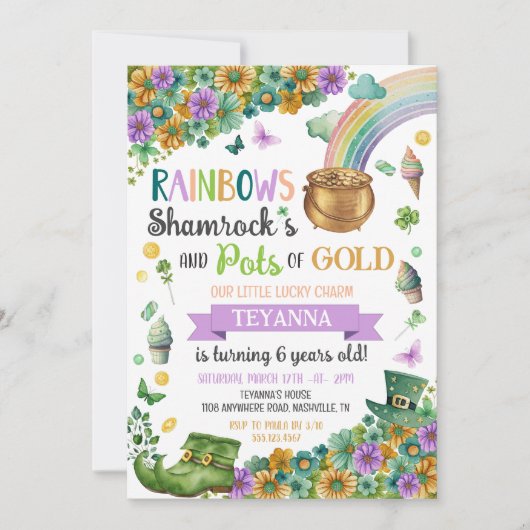 Lucky Charm Pot of Gold Rainbow Sunflower Birthday Kaart (Voorkant)