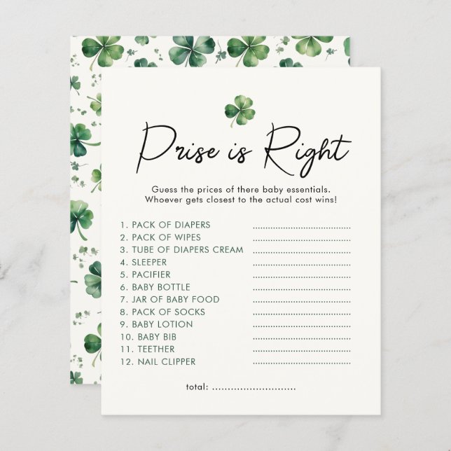 Lucky Charm Prijs is Juiste Baby shower Spel (Voorkant / Achterkant)