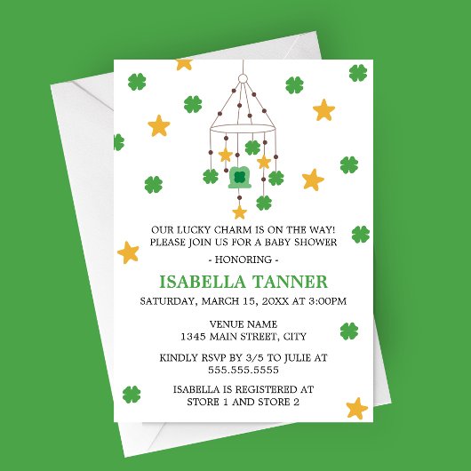 Lucky Charm Shamrock and Star Mobile Baby Shower Kaart