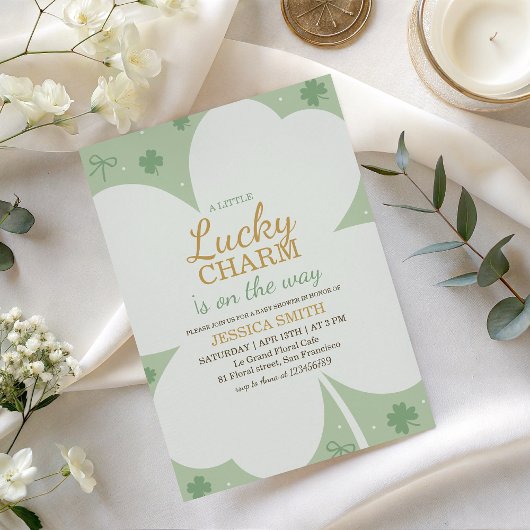 Lucky Charm Shamrock Baby Shower Invite Kaart