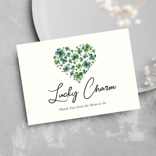Lucky Charm Shamrock Heart Baby shower Bedankkaart
