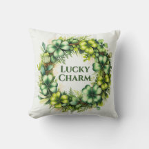 Lucky Charm Shamrock Wreath Throw Pillow