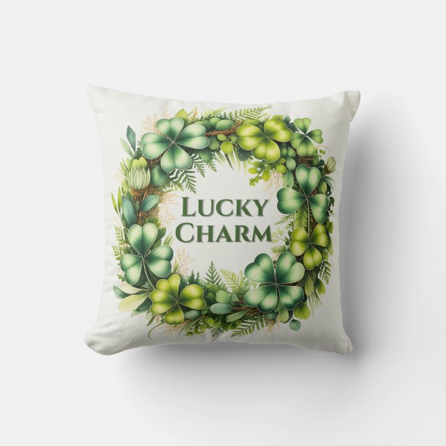 Lucky Charm Shamrock Wreath Throw Pillow Kussen (Voorkant)