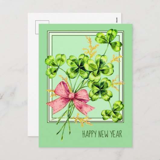 Lucky Charm Shamrocks  Cute Happy Nieuwjaar Feestdagenkaart (Voorkant / Achterkant)