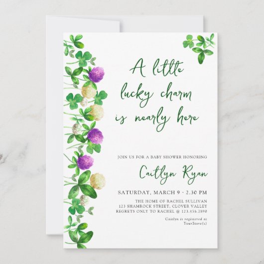 Lucky Charm Shamrocks en Clover Baby shower Kaart (Voorkant)