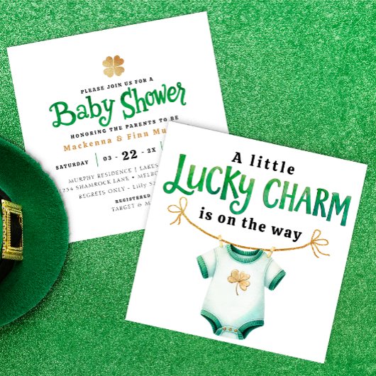 Lucky Charm Square Baby shower Invitation Kaart