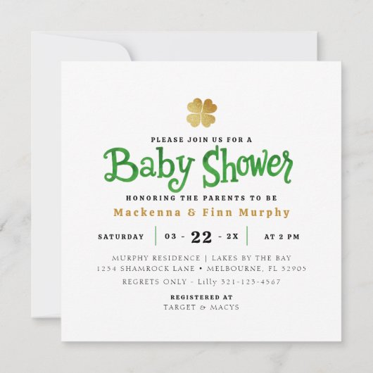Lucky Charm Square Baby shower Invitation Kaart (Achterkant)