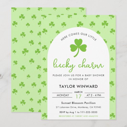 Lucky Charm St. Patrick's Day Baby Shower Kaart (Voorkant / Achterkant)
