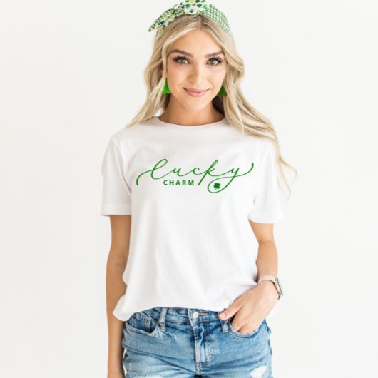 Lucky Charm St. Patrick's Day Cute Green Script T-shirt