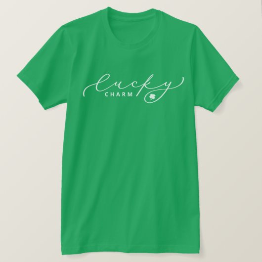 Lucky Charm St. Patrick's Day Cute White Script T-shirt (Design voorkant)