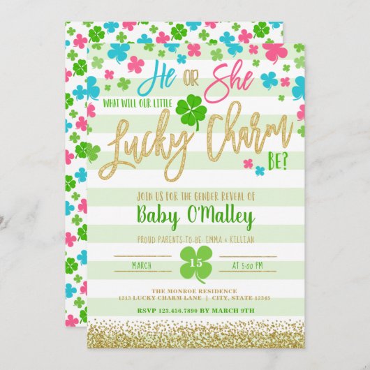 Lucky Charm St. Patrick's Day Gender Reopenbaart Kaart (Voorkant / Achterkant)