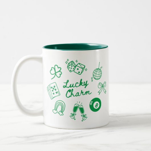 Lucky Charm St Patricks Day Lucky Clover Tweekleurige Koffiemok (Links)