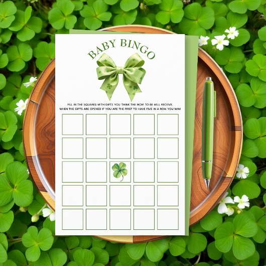 Lucky charme en boog baby shower Baby Bingo spel Flyer