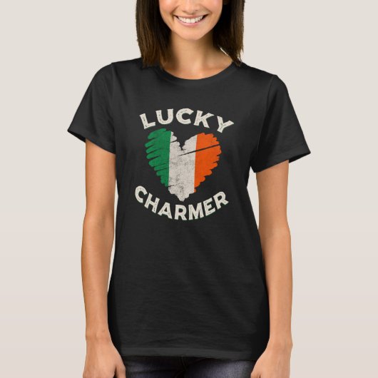 Lucky Charmer Grunge Heart Irish Flag St Patrick's T-shirt (Voorkant)