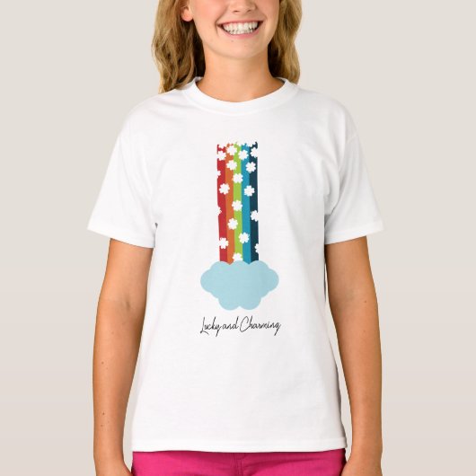 Lucky & Charming Rainbow 4-Leaf Clover Minimalist T-shirt (Voorkant)