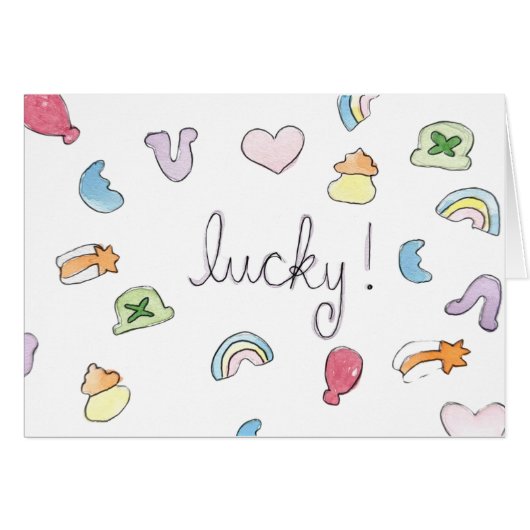 Lucky Charms "Lucky!" Waterverf Print Kaart (Voorkant Horizontaal)