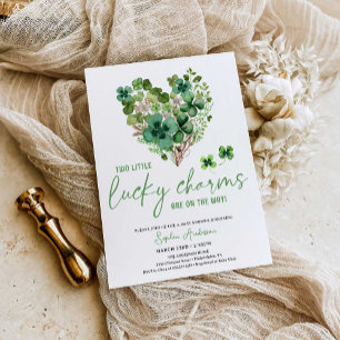 Lucky Charms Twin Baby shower Shamrock Invitation Kaart