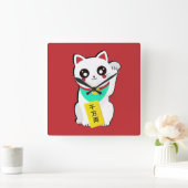 Lucky Chinese Cat Vierkante Klok (Huis)
