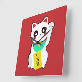 Lucky Chinese Cat Vierkante Klok (Hoek)