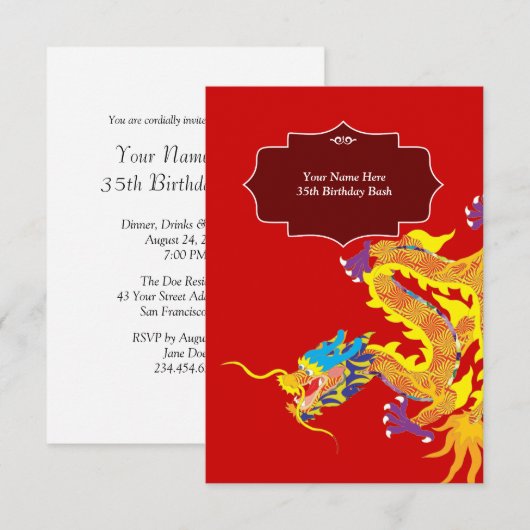Lucky Chinese Dragon uitnodiging (Voorkant / Achterkant)