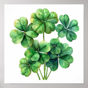 Lucky Clover Art Print, Botanische kunst aan de mu Poster