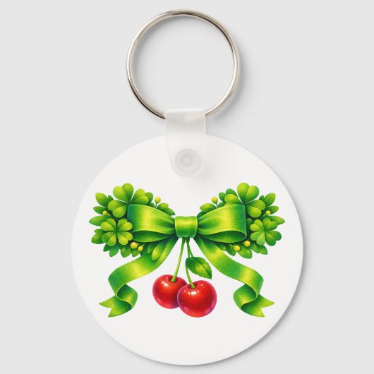 Lucky Clover Boog met Kersen Groen Design Sleutelhanger (Voorkant)