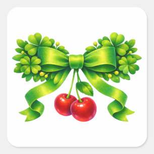 Lucky Clover Boog met Kersen Groen Design Vierkante Sticker