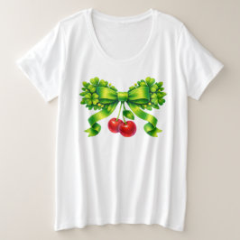 Lucky Clover Bow with Cherries Green Design Grote Maat T-shirt