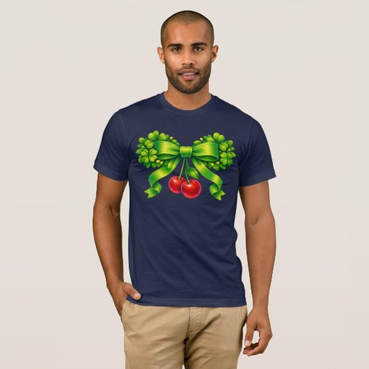 Lucky Clover Bow with Cherries Green Design T-shirt (Voorkant volledig)
