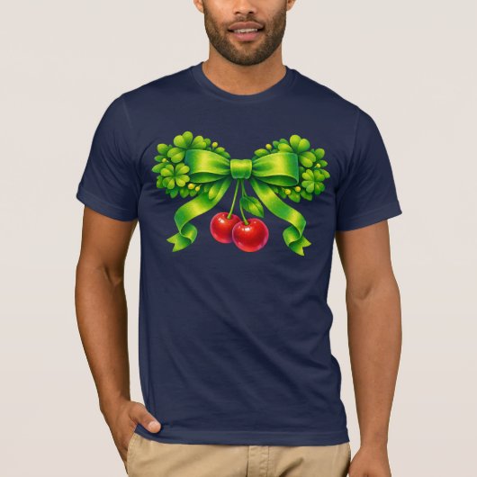 Lucky Clover Bow with Cherries Green Design T-shirt (Voorkant)