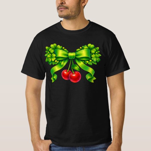 Lucky Clover Bow with Cherries Green Design T-shirt (Voorkant)