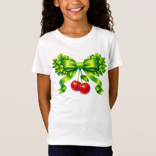 Lucky Clover Bow with Cherries Green Design T-shirt (Voorkant)