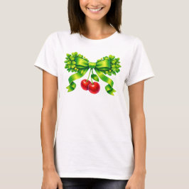 Lucky Clover Bow with Cherries Green Design T-shirt