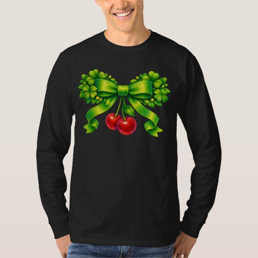 Lucky Clover Bow with Cherries Green Design T-shirt (Voorkant)