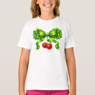 Lucky Clover Bow with Cherries Green Design T-shirt