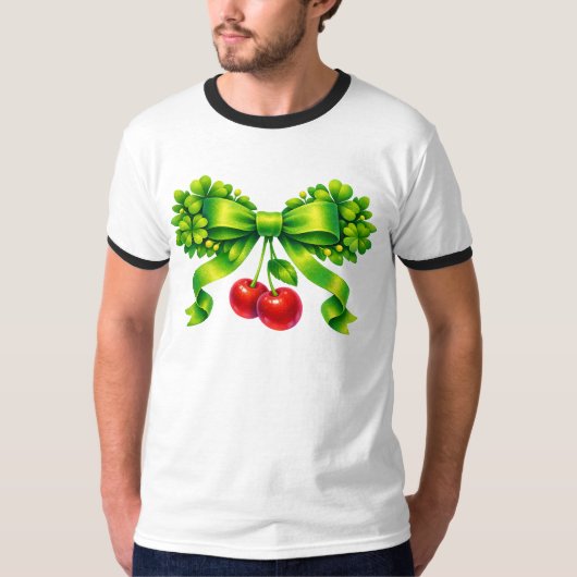 Lucky Clover Bow with Cherries Green Design T-shirt (Voorkant)