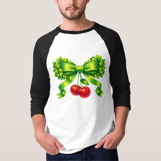 Lucky Clover Bow with Cherries Green Design T-shirt (Voorkant)
