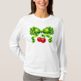 Lucky Clover Bow with Cherries Green Design T-shirt