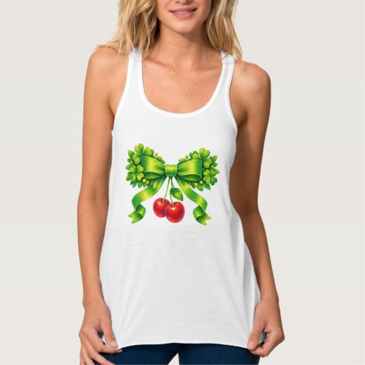 Lucky Clover Bow with Cherries Green Design Tanktop (Voorkant)