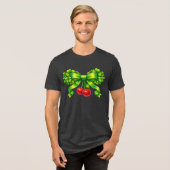 Lucky Clover Bow with Cherries Green Design Tri-Blend Shirt (Voorkant volledig)