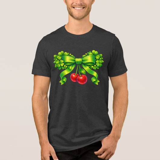 Lucky Clover Bow with Cherries Green Design Tri-Blend Shirt (Voorkant)