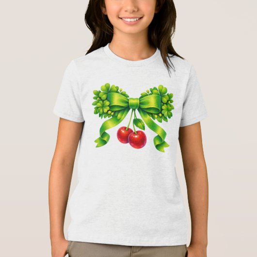 Lucky Clover Bow with Cherries Green Design Tri-Blend Shirt (Voorkant)