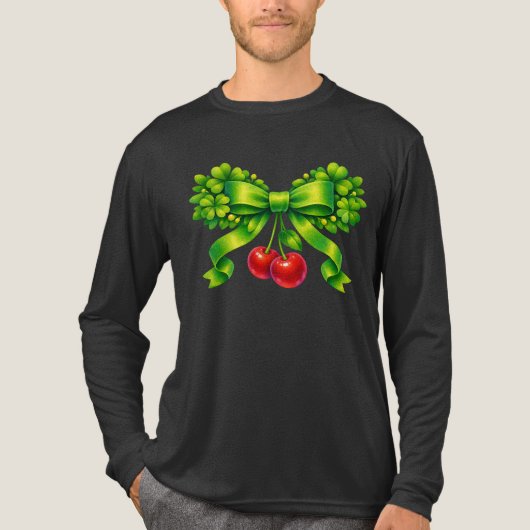 Lucky Clover Bow with Cherries Green Design Tri-Blend Shirt (Voorkant volledig)
