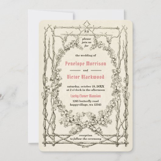 Lucky Clover bruiloft uitnodiging (Voorkant)