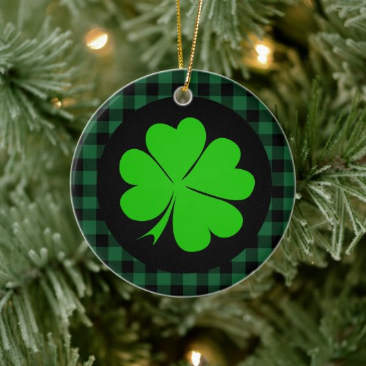 Lucky Clover charm, Shamrock, Green buffalo plaid Keramisch Ornament (Boom)
