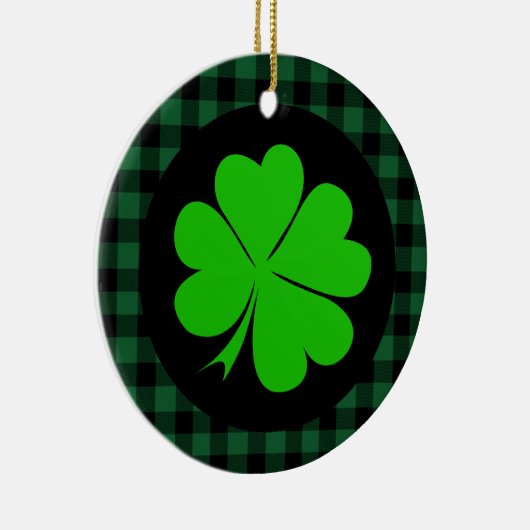 Lucky Clover charm, Shamrock, Green buffalo plaid Keramisch Ornament (Rechts)